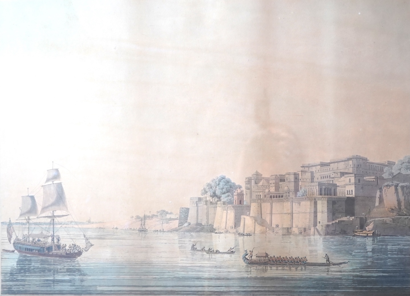 Thomas Daniell RA, 1749-1840, 'Dasahvamedh Ghat, at Benares on the Ganges’, (plate XVI); ‘Ramnugar, near Benares, on the river Ganges’, (plate XIV); ‘The sacred tree of the Hindoos, at Gyah, Bahar’, (plate XV), and ‘Ruin